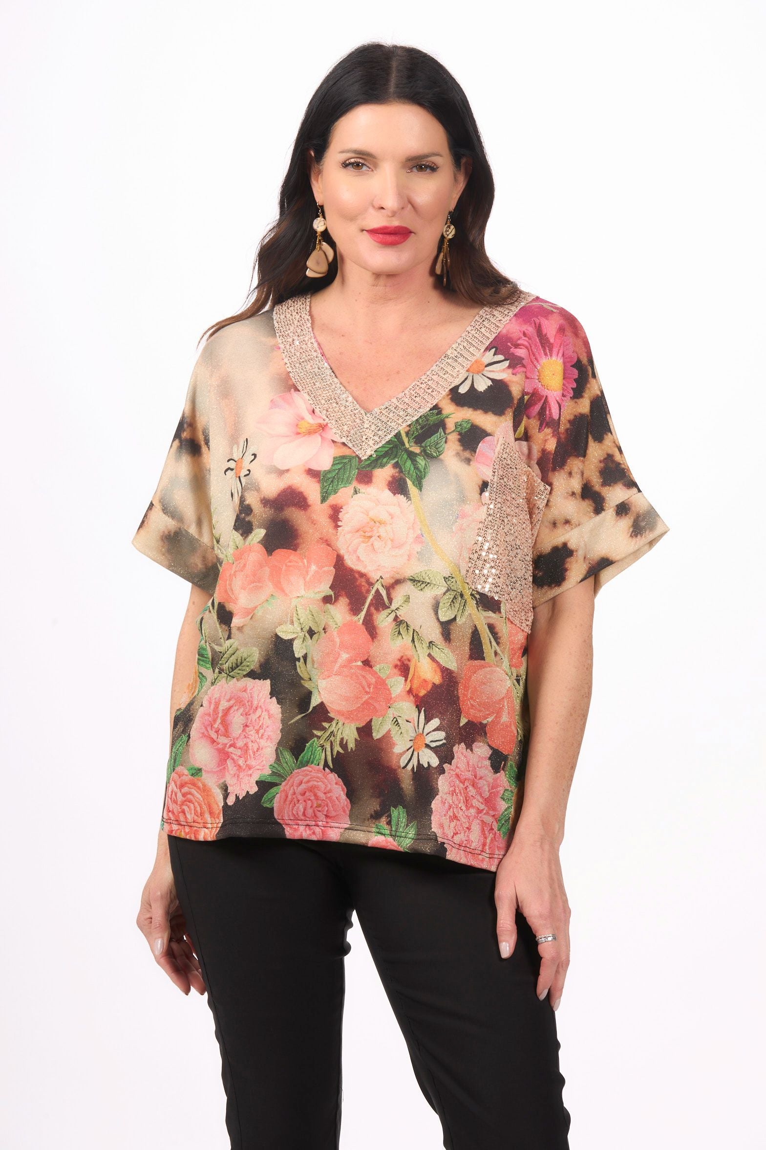 Front image of Made in Italy floral printed top. 