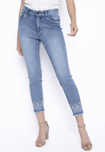 Front image of Picadilly Frayed Edge Embroidered Jeans. 