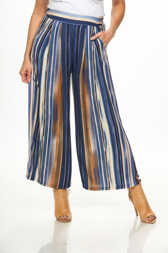 Front image of striped pull on pants.