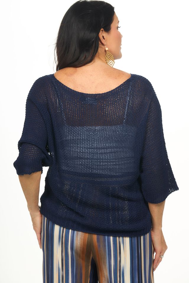 Back image of blue knit sweater