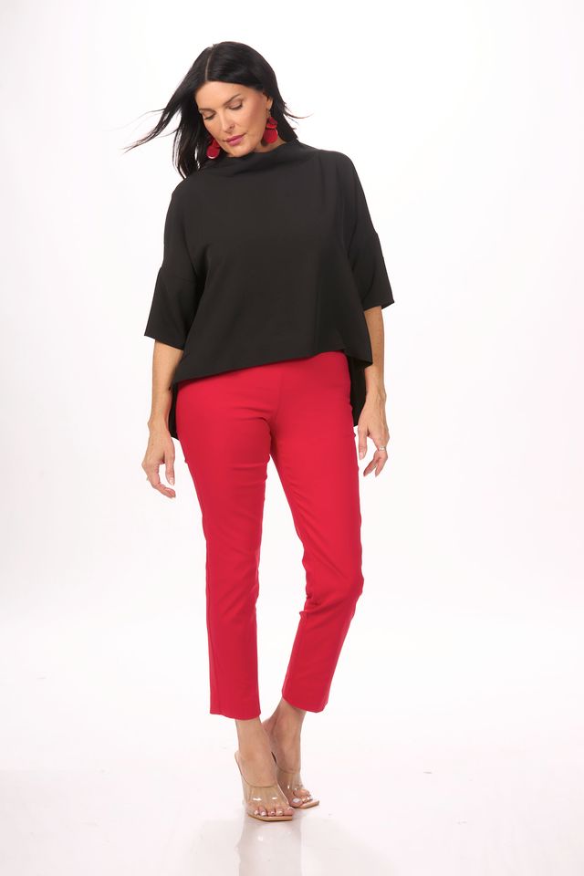 Front image of Suzy D black cowl neck.