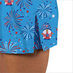 Front image of Skort Obsession Gnome in the USA printed skort. Blue red and white printed pull on skort. 