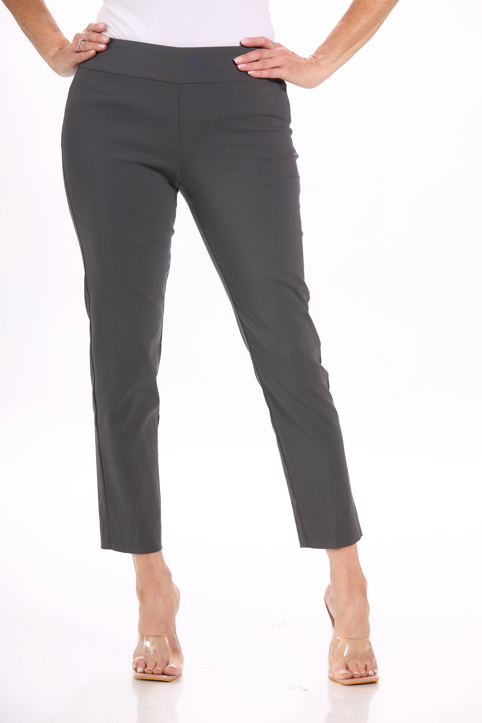 Front image of krazy larry pull on pants in dark grey.