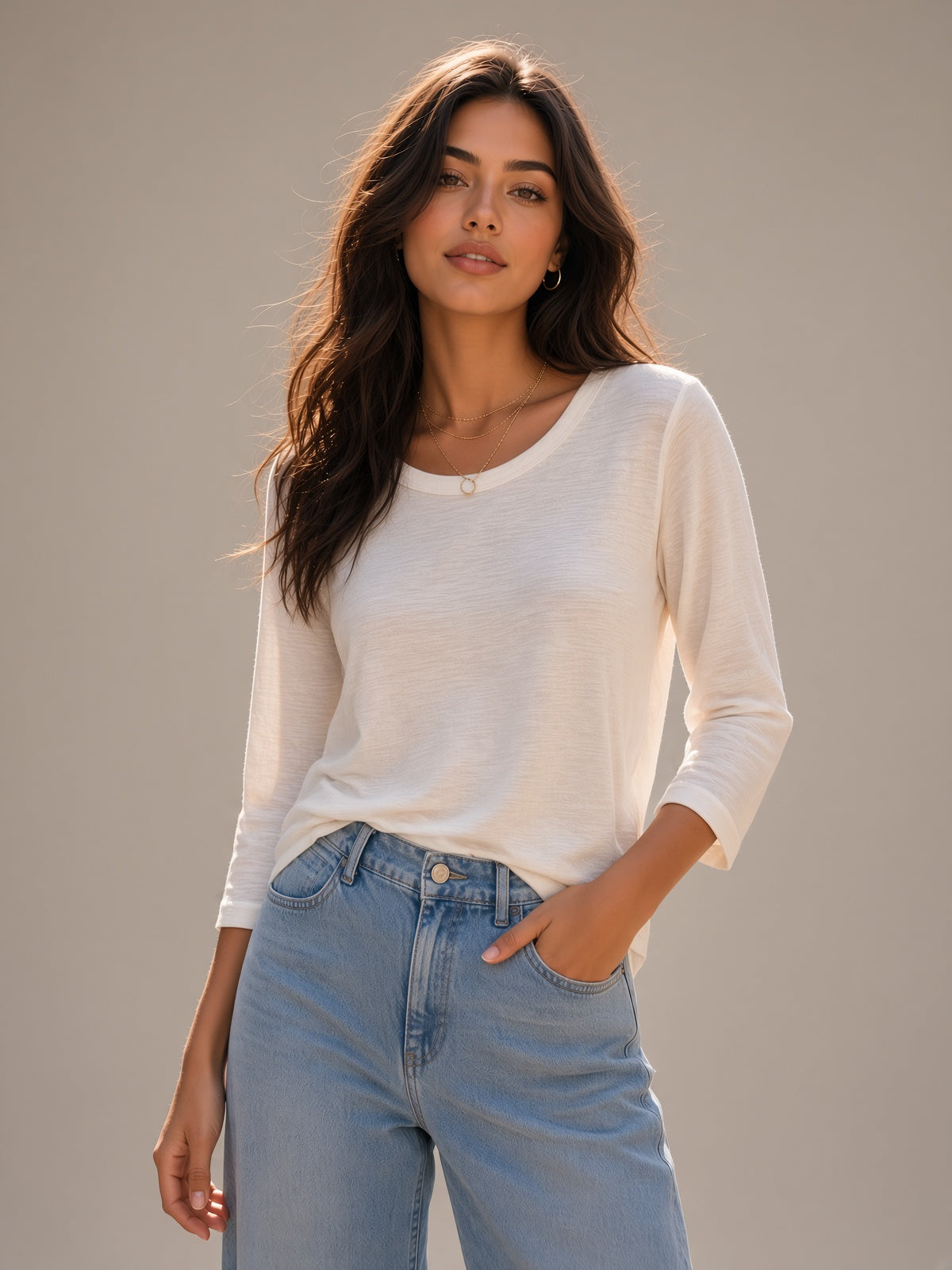 3/4 Slub Boatneck Top