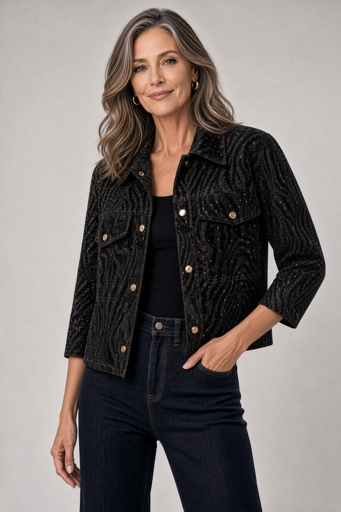 3/4 Sleeve Crystal Jacket