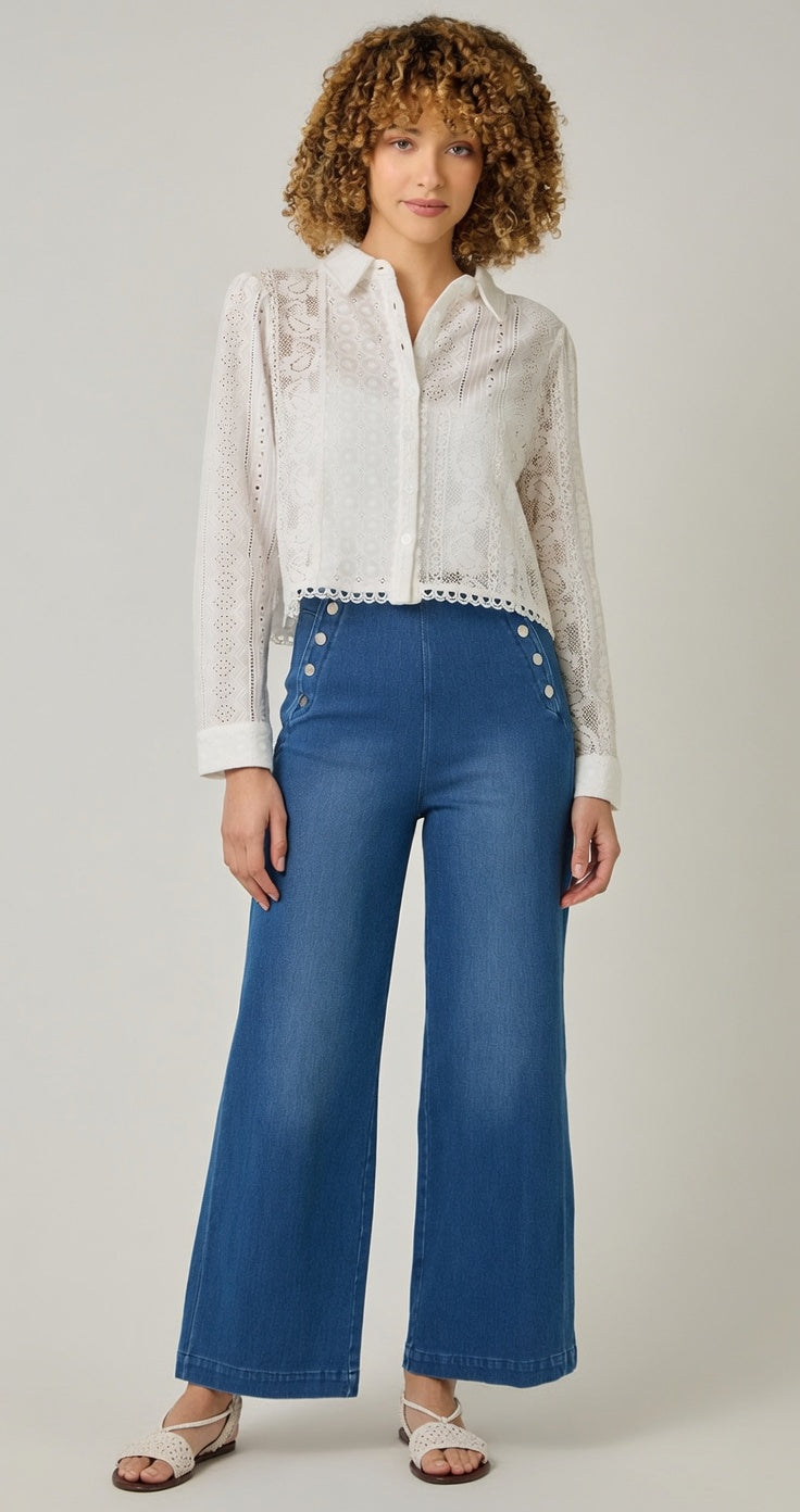 Long Sleeve Mixed Lace Blouse