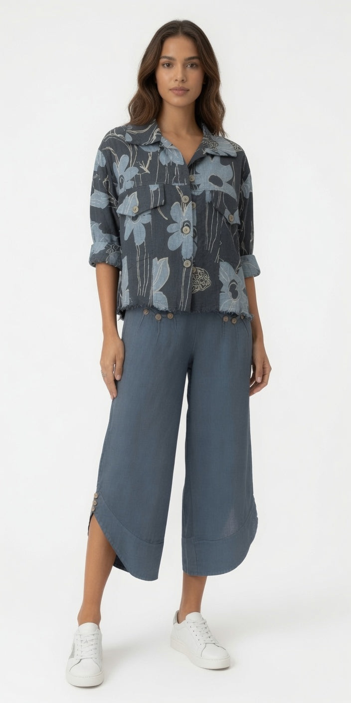 Pull On Crop Pant with Buttons