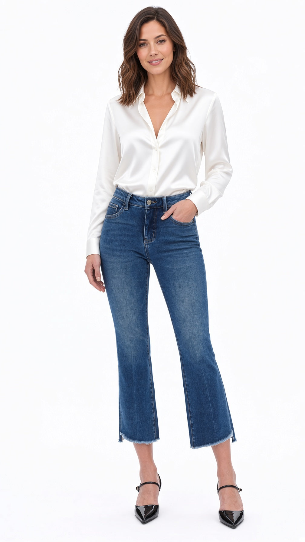 Mid-Rise Crop Frey Hem 27" Jeans