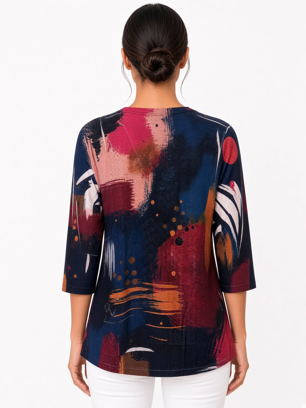3/4 Sleeve Abstract Print Top