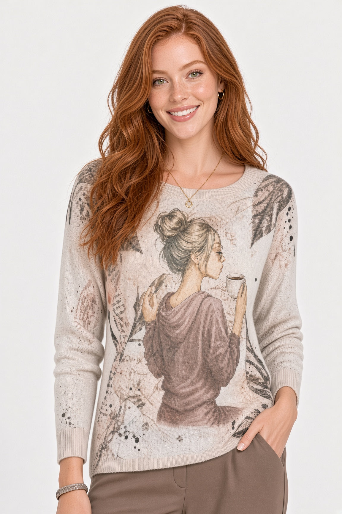 Printed Batwing Sweater