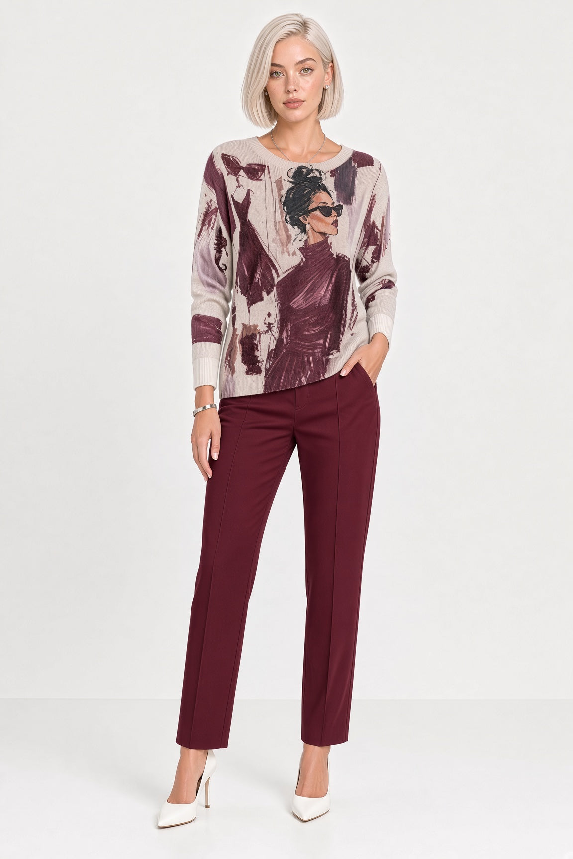 Printed Batwing Sweater