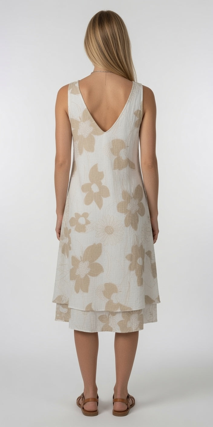 Sleeveless Flower Print Layer Dress