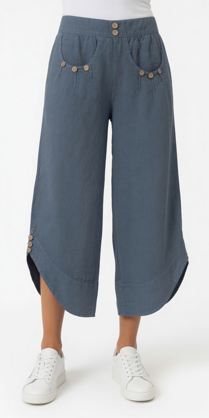 Pull On Crop Pant with Buttons