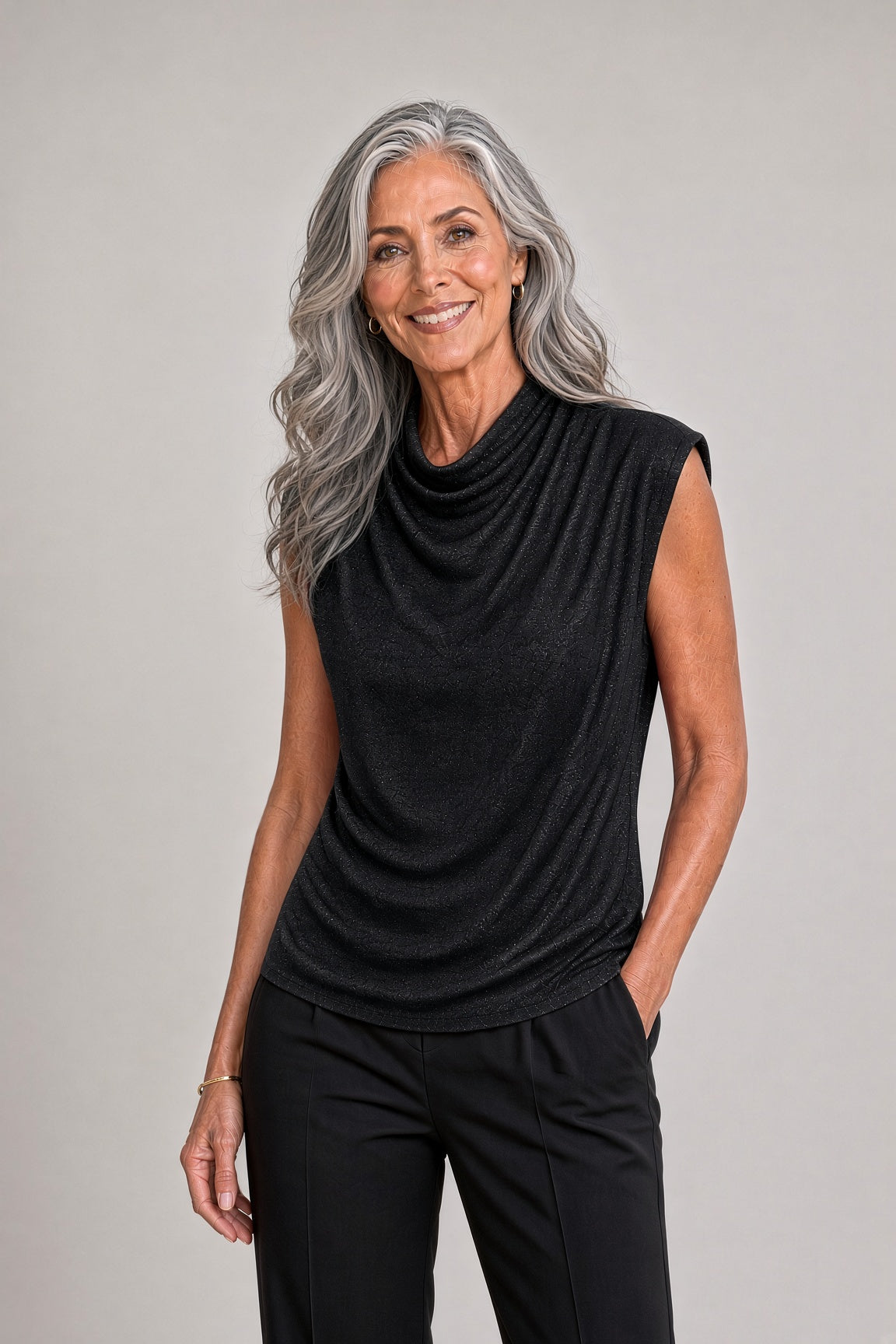 Cap Sleeve Glitter Side Rouche Top