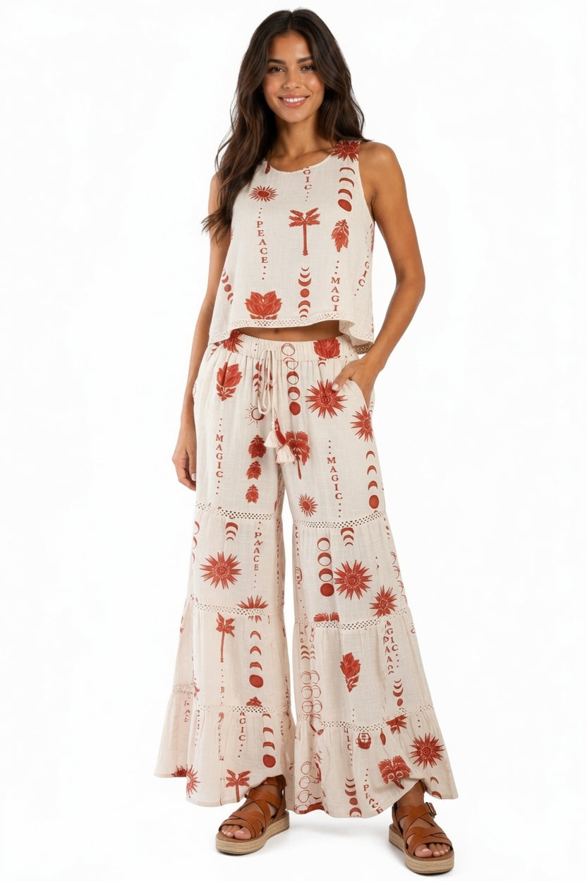 Folk Print Top Pant Set