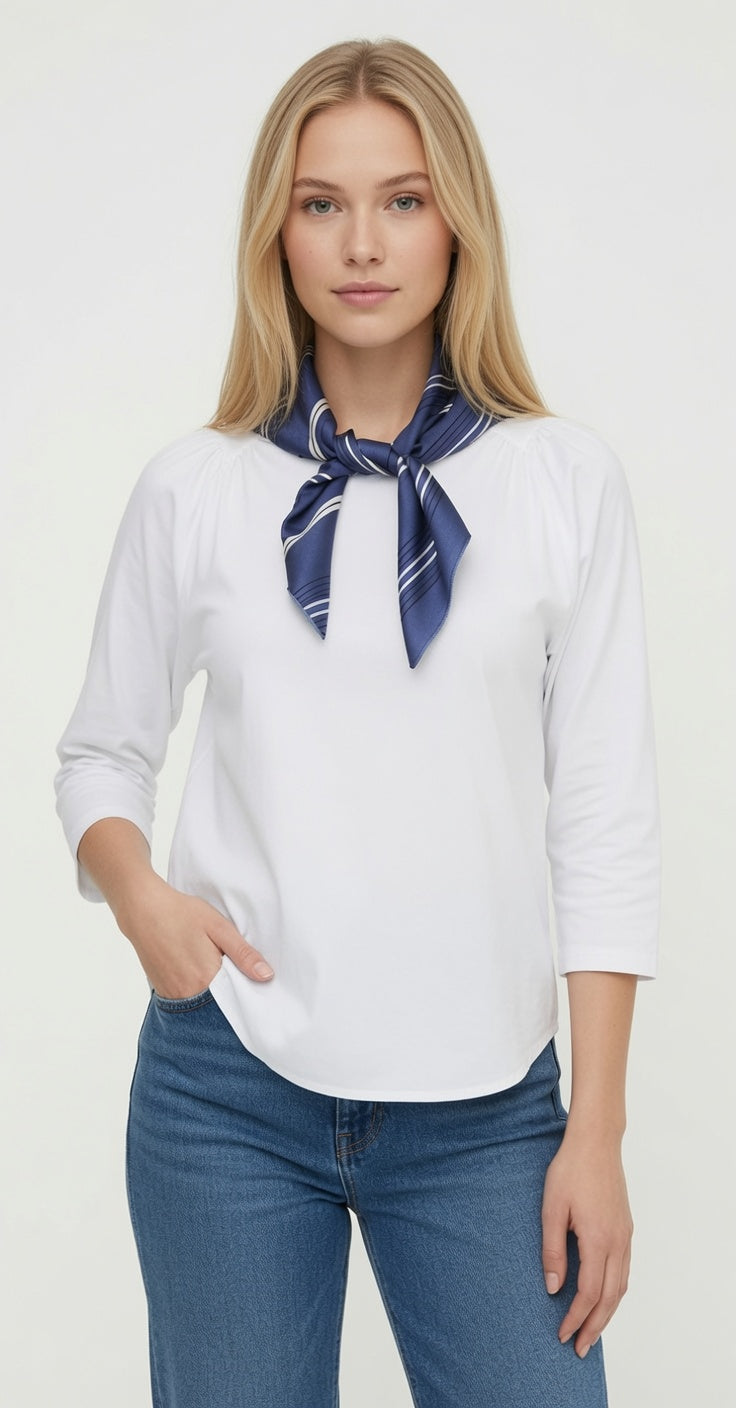 3/4 Sleeve Top with Neck Scarf