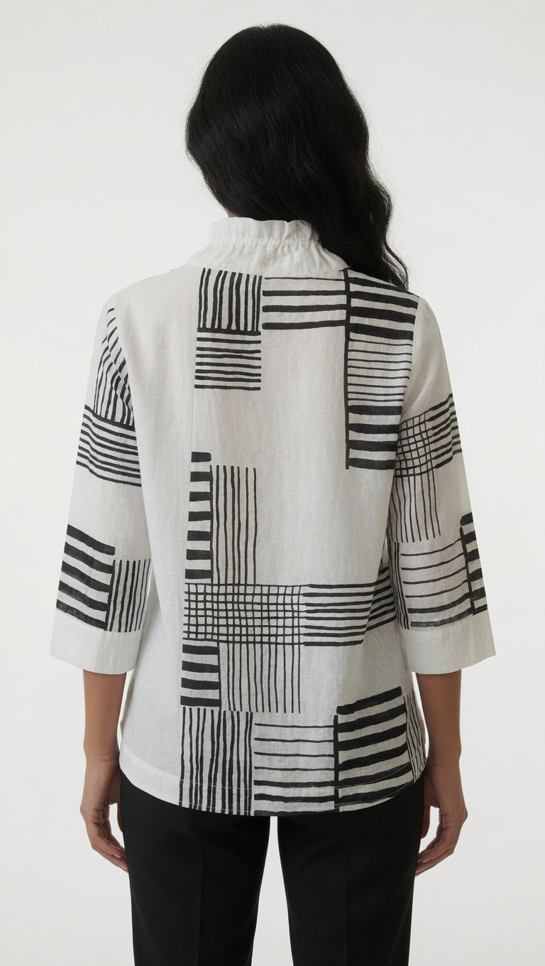 3/4 Sleeve Button Front Print Shirt