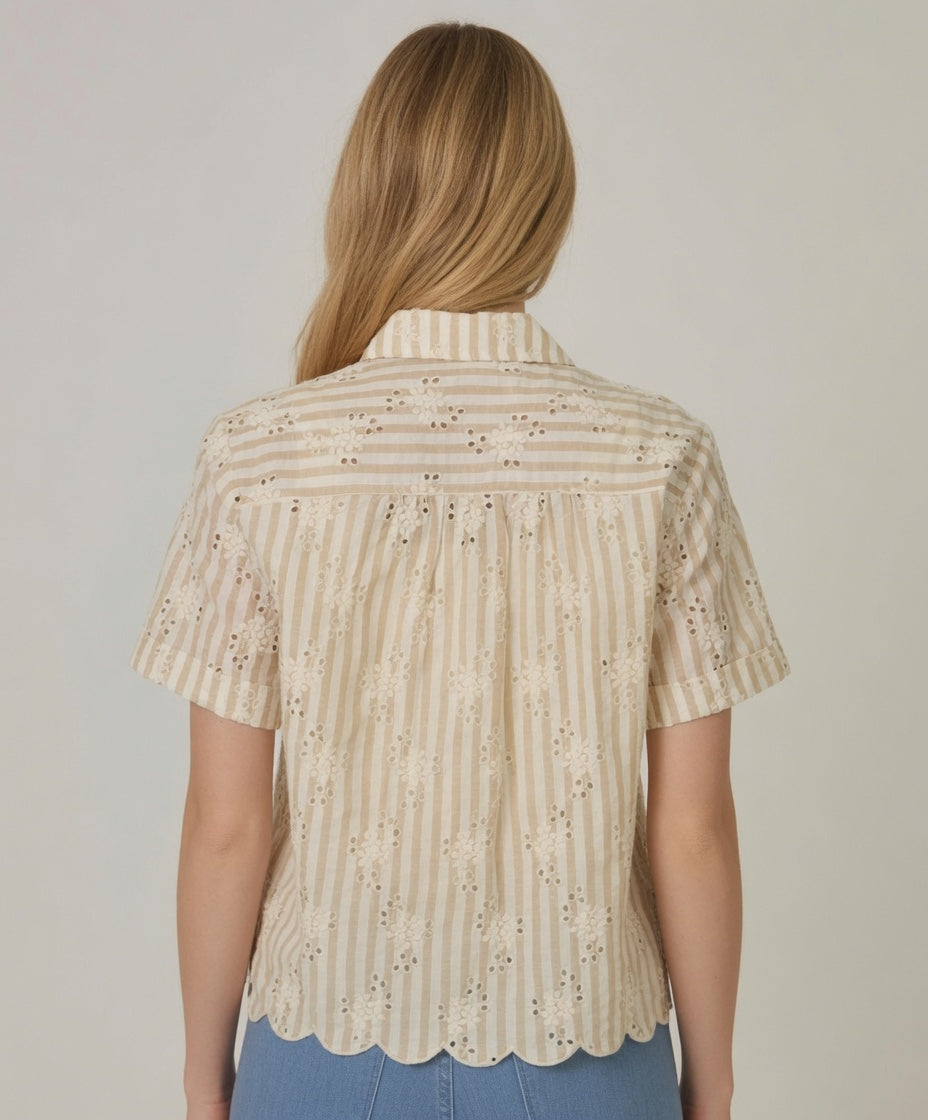 Short Sleeve Stripe Eyelet Shirt