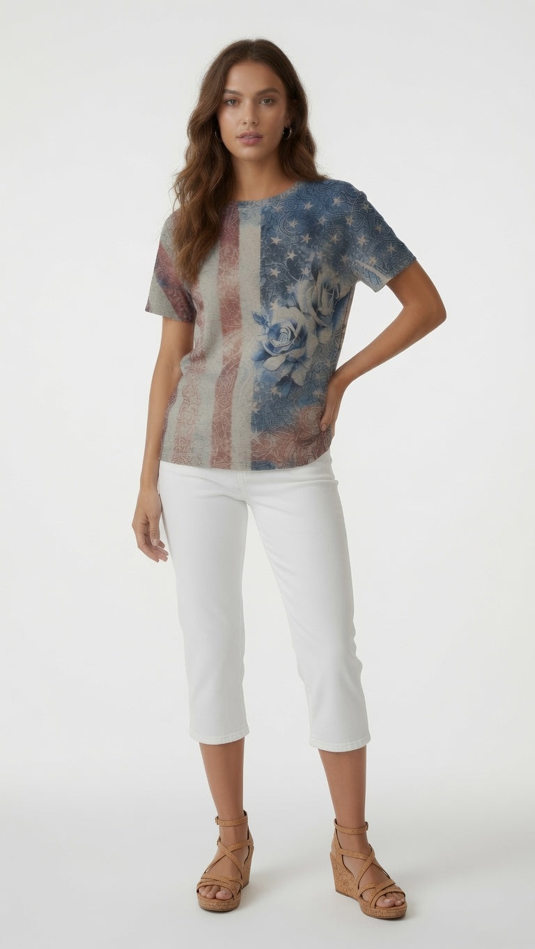 Short Sleeve Shimmer Print Top