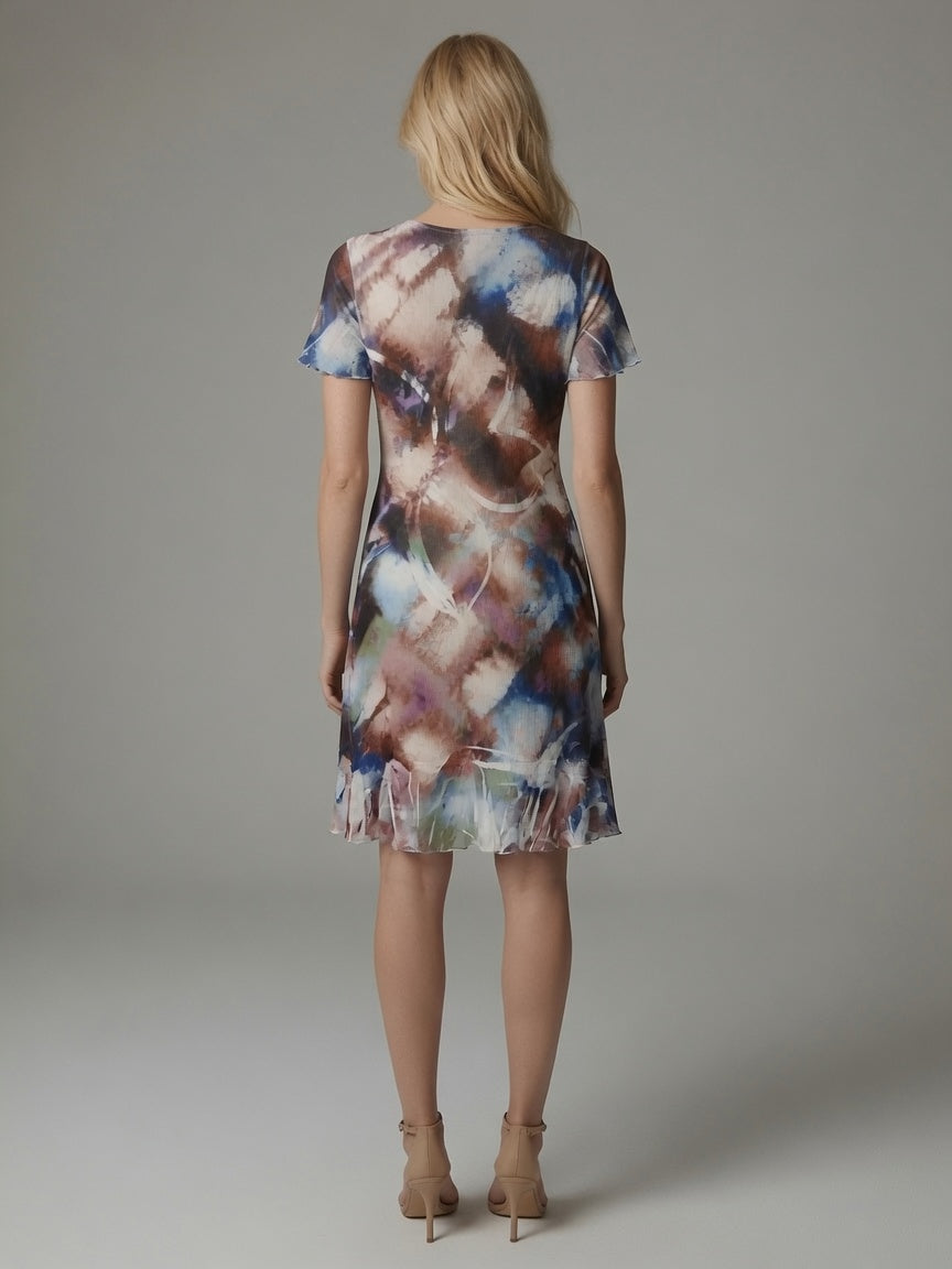 Cap Sleeve Ruffle Print Dress