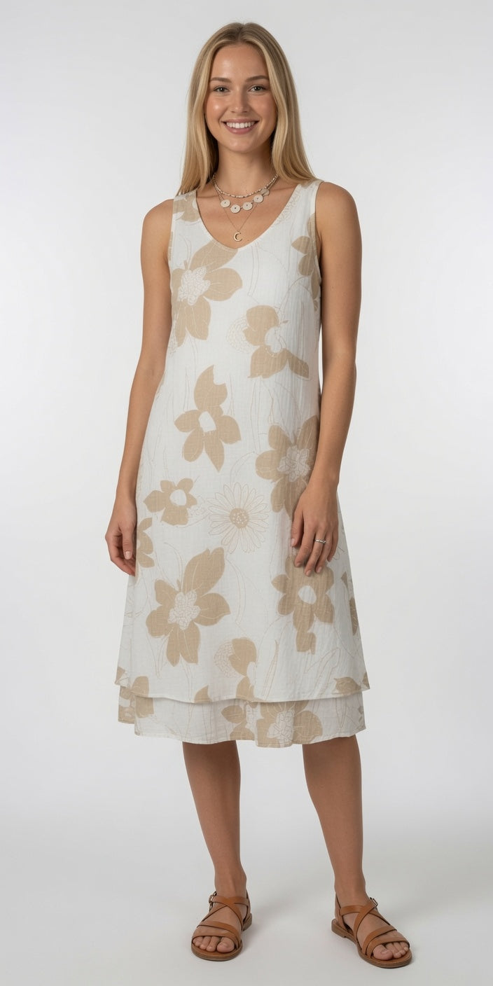 Sleeveless Flower Print Layer Dress