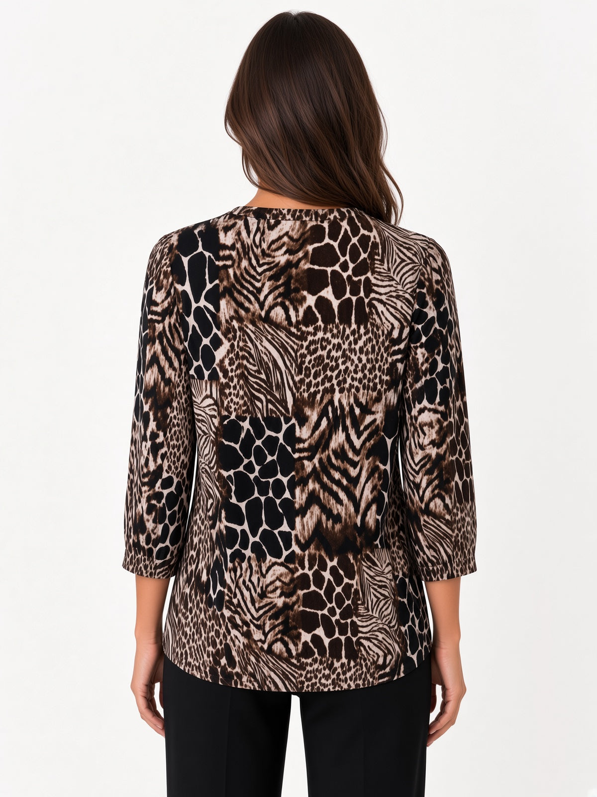 3/4 Sleeve Animal Chiffon Print Top