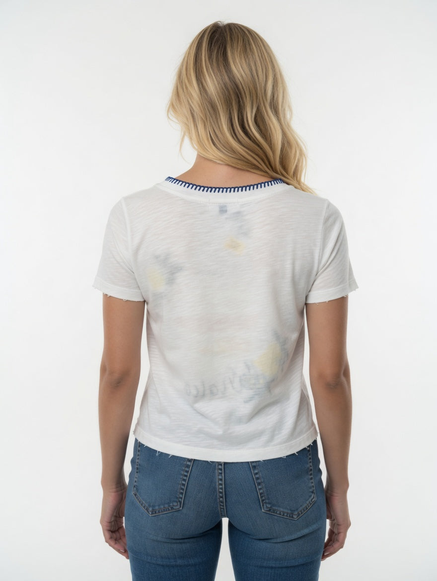 Short Sleeve Embroidered Scoop Neck Tee
