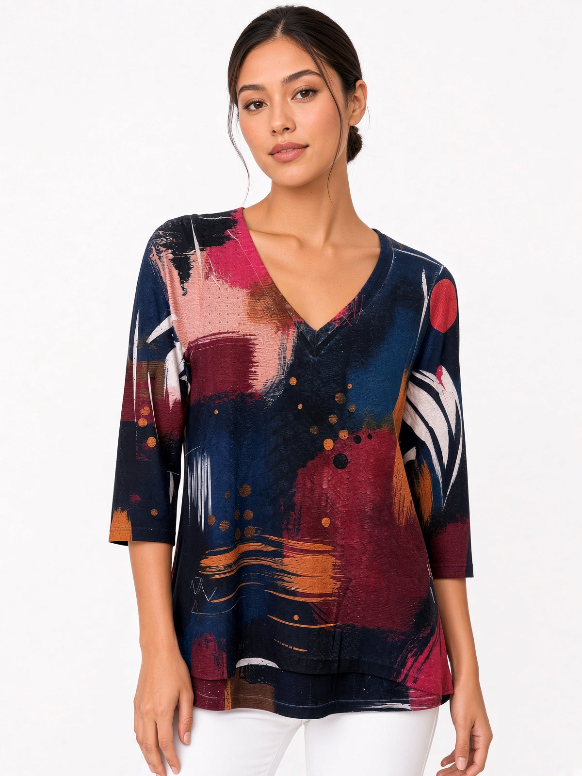 3/4 Sleeve Abstract Print Top
