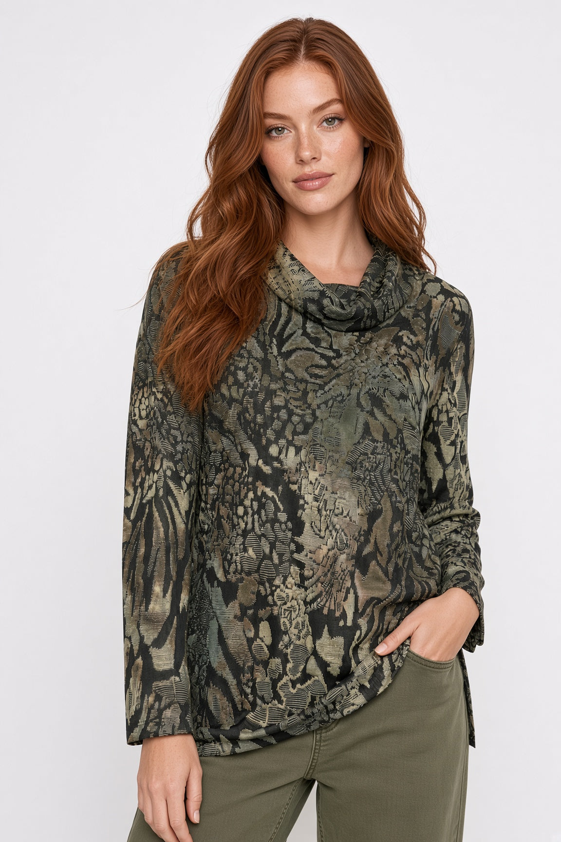 Long Sleeve Drap Neck Novelty Knit Top