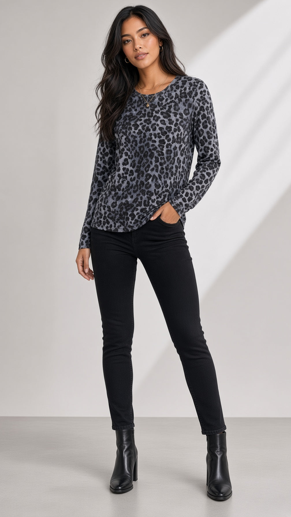 Long Sleeve Mesh Print Top