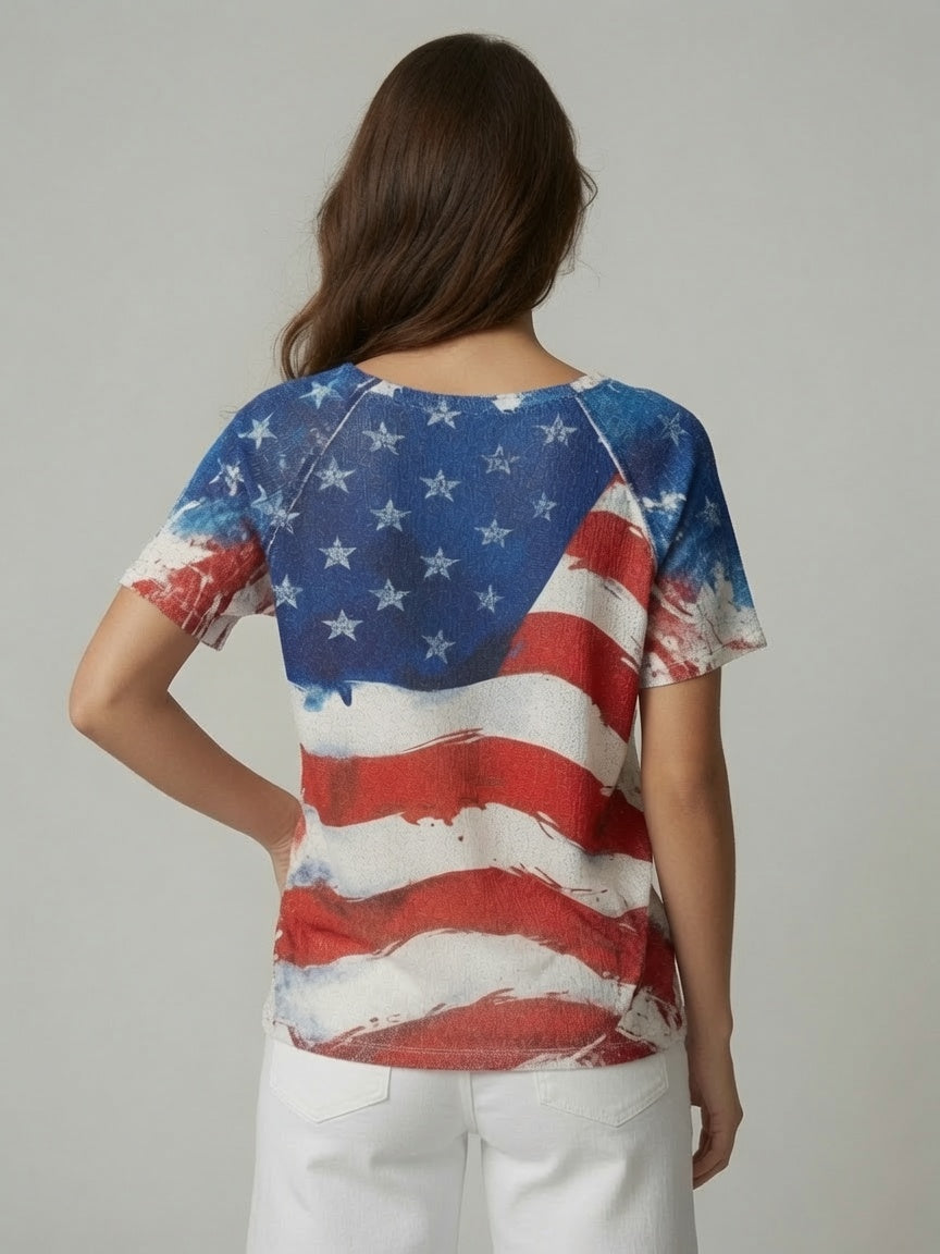 Short Sleeve Print Tie Front Top