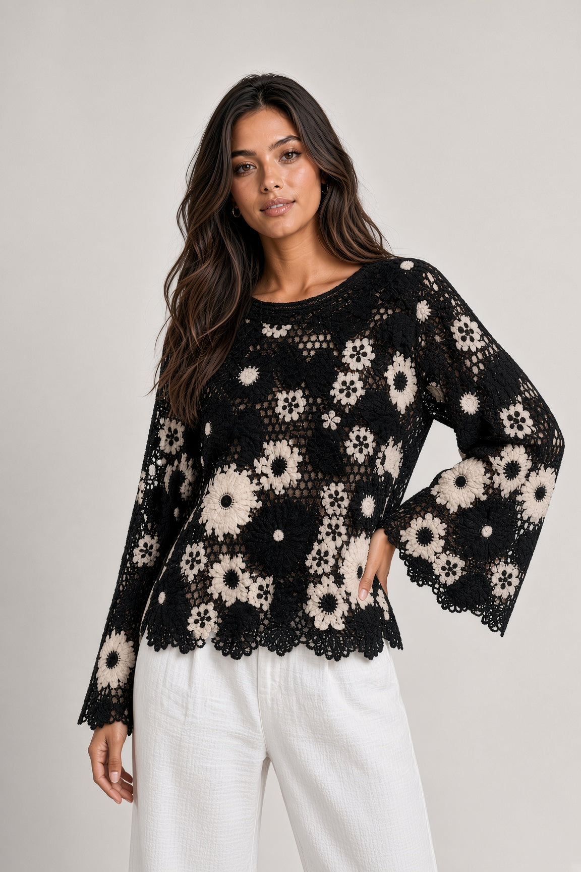 Long Sleeve Crochet Top