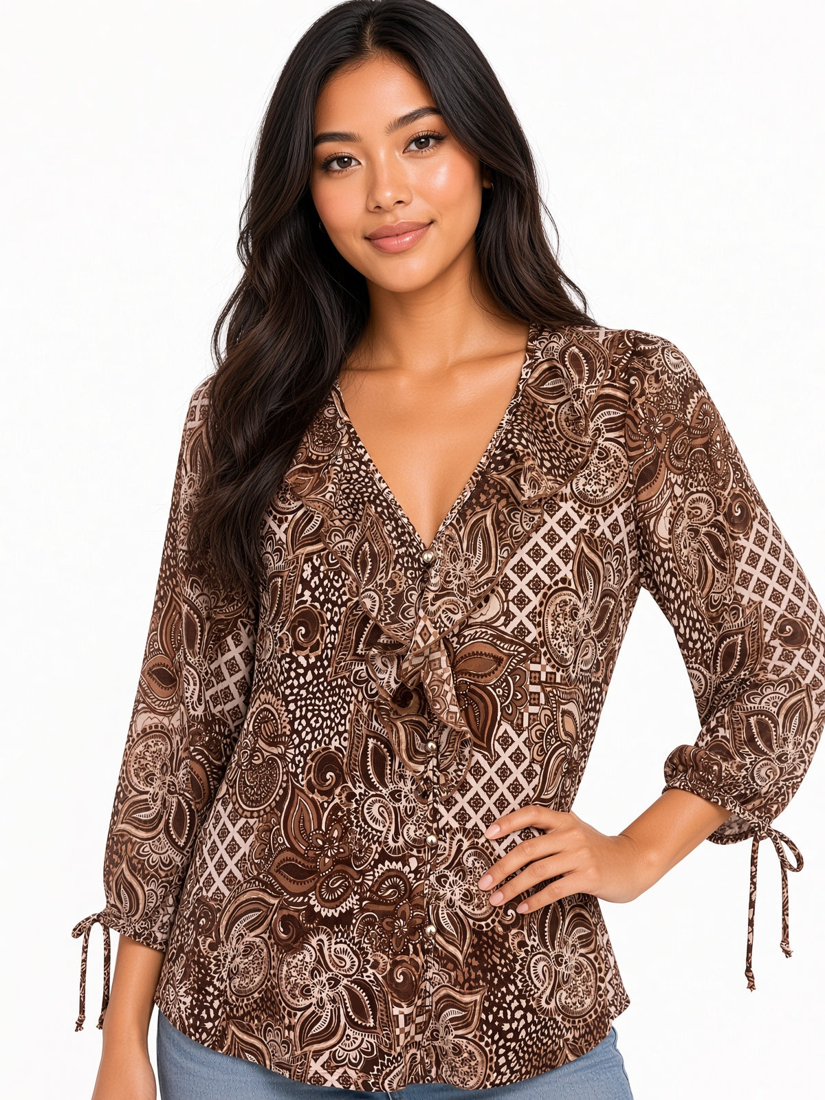3/4 Sleeve Chiffon Print Top