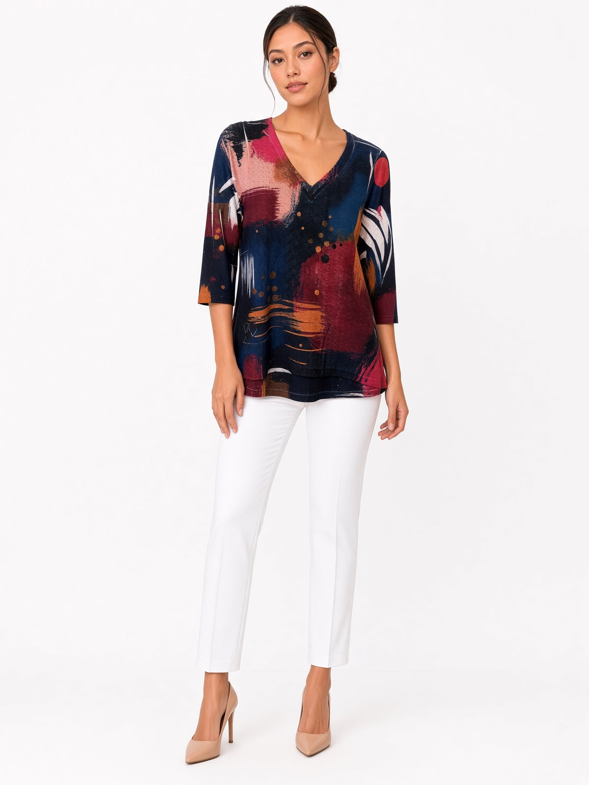 3/4 Sleeve Abstract Print Top