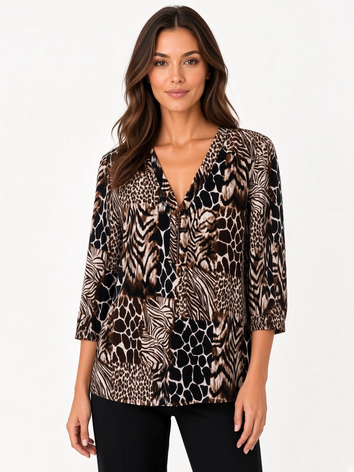 3/4 Sleeve Animal Chiffon Print Top