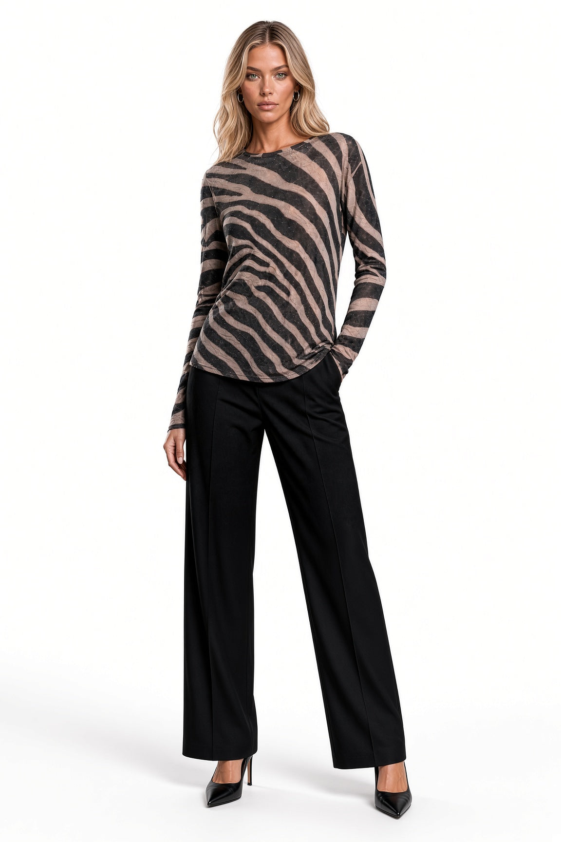 Long Sleeve Crystal Mesh Top