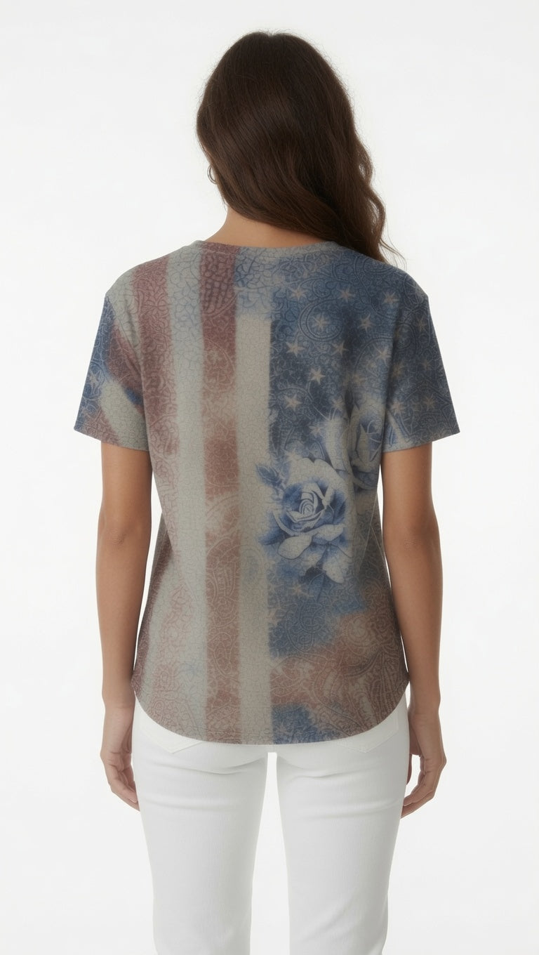 Short Sleeve Shimmer Print Top