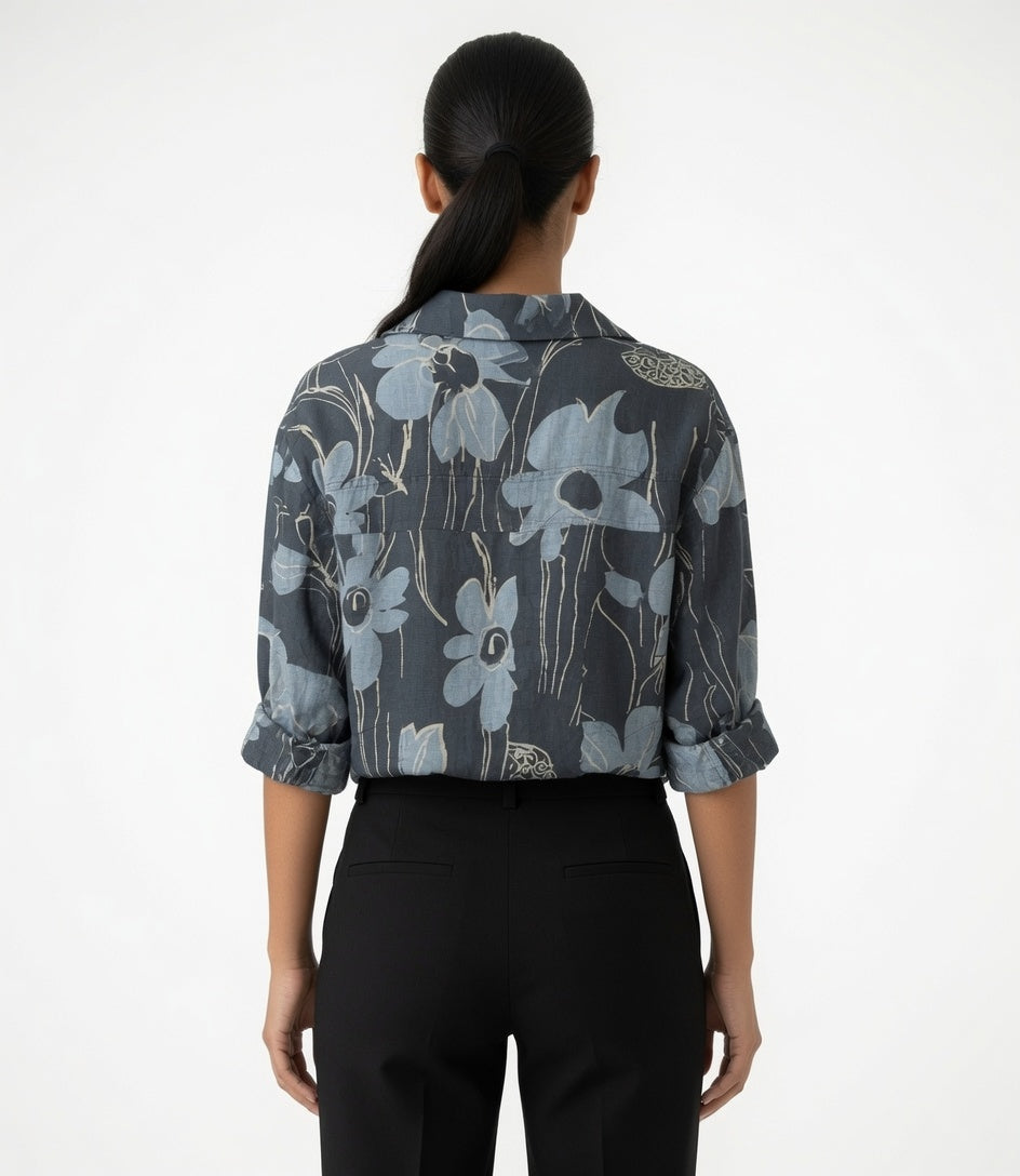 Roll Up Button Front Linen Crop Jacket