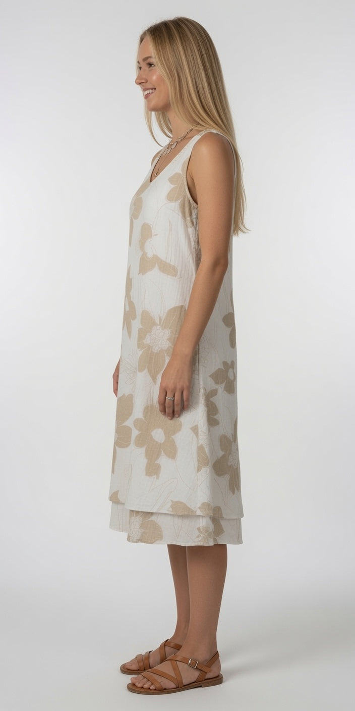 Sleeveless Flower Print Layer Dress