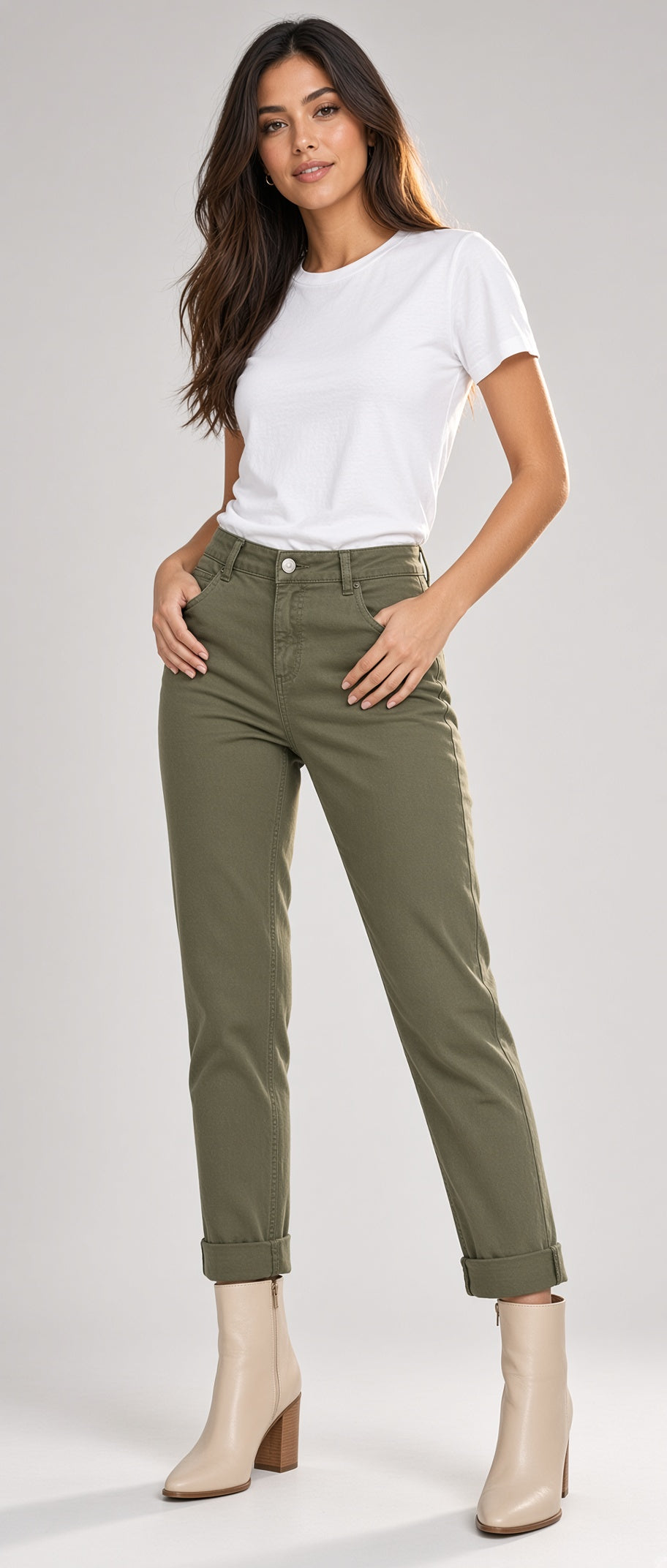 5 Pocket Cuffed Ankle Jeans