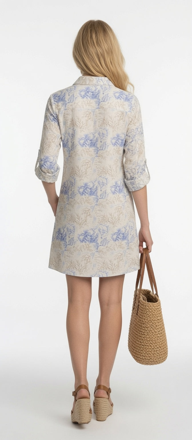 3/4 Roll Tab Print Dress
