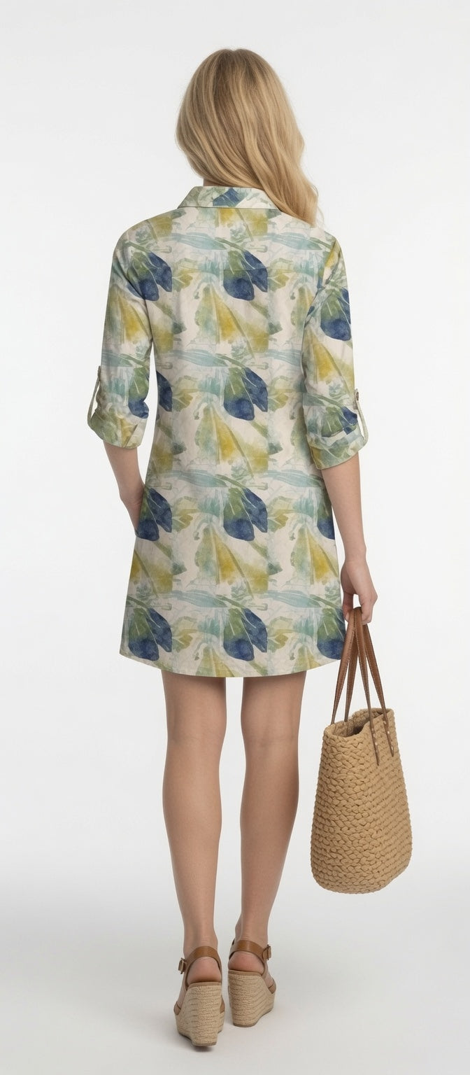 3/4 Roll Tab Print Dress