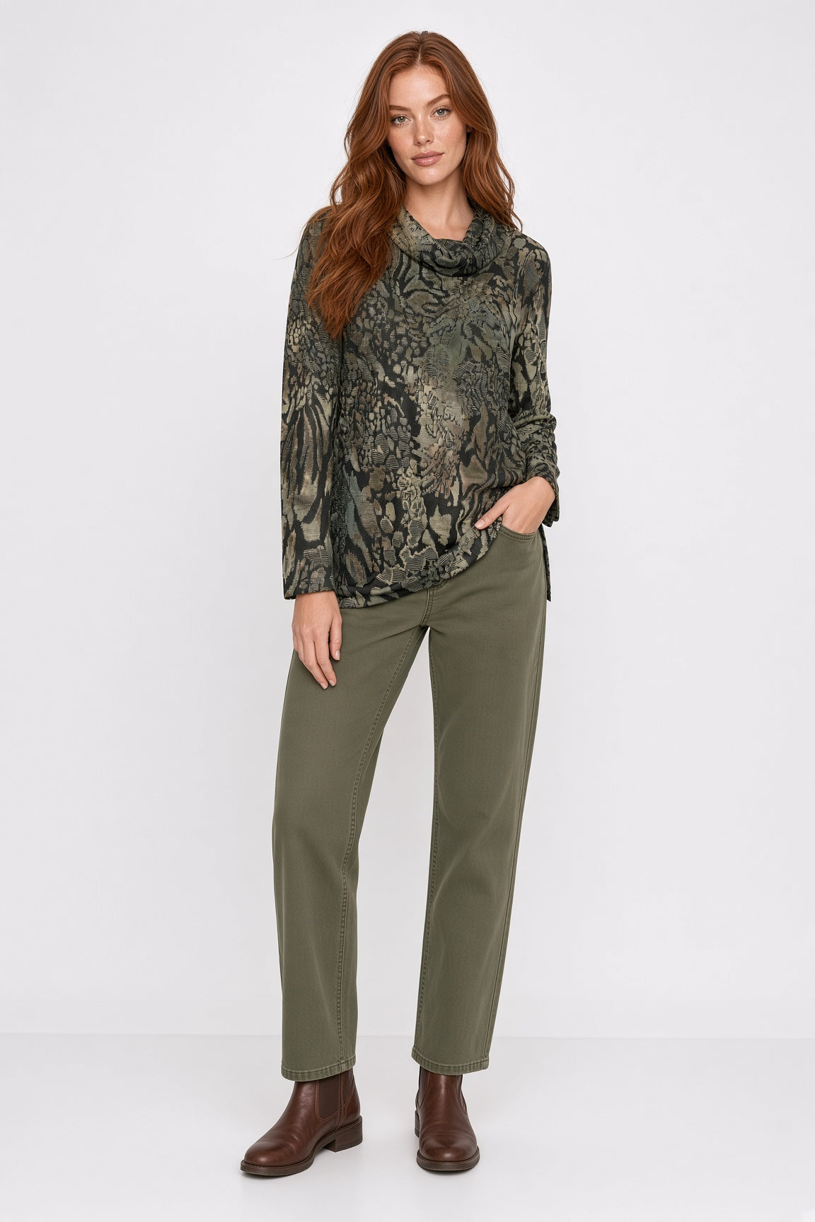 Long Sleeve Drap Neck Novelty Knit Top