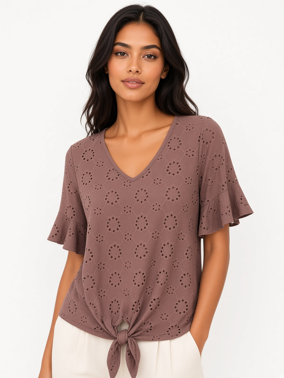 Short Sleeve Eyelet Top