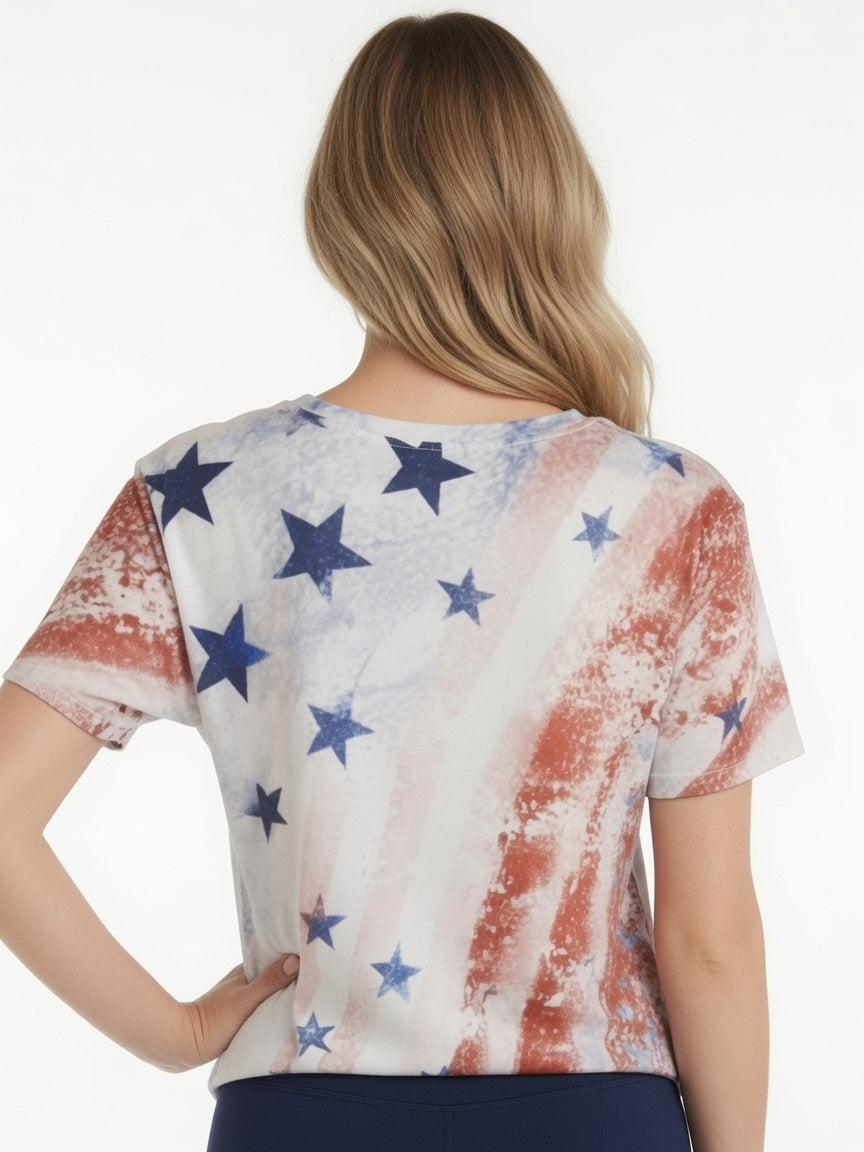 Short Sleeve Eyelet With Lace Print Top