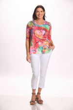 Front image of Fashion cage heart printed top. 