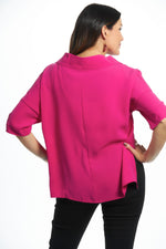 Back image of suzy d london cowl neck top. Hot pink sweater top. 