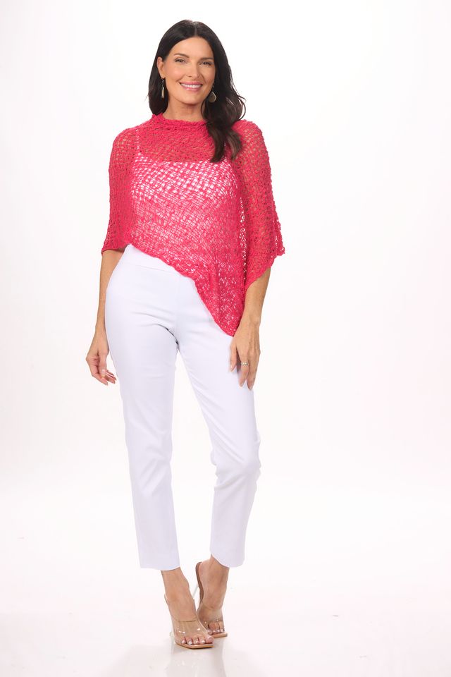 Front image of lost river popcorn poncho in hot pink.