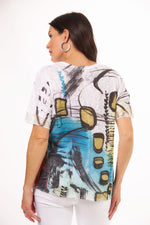 Back image of Impulse short sleeve textured top. Short sleeve top with sequins detail. 
