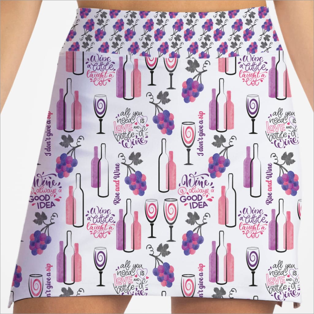 Skort with wine-themed pattern on a white background